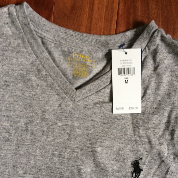 Men's Polo Ralph Lauren V neck t shirt  Gray  NWT - Picture 4 of 7